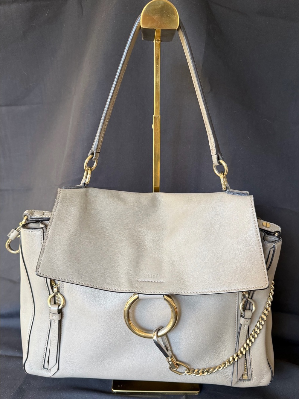 Authentic!  Chloe Faye Medium Leather Shoulder Bag in Gray